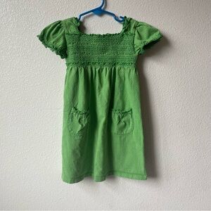 GAP 3T Green & White Polka Dot Smocked Kids Dress with Pockets